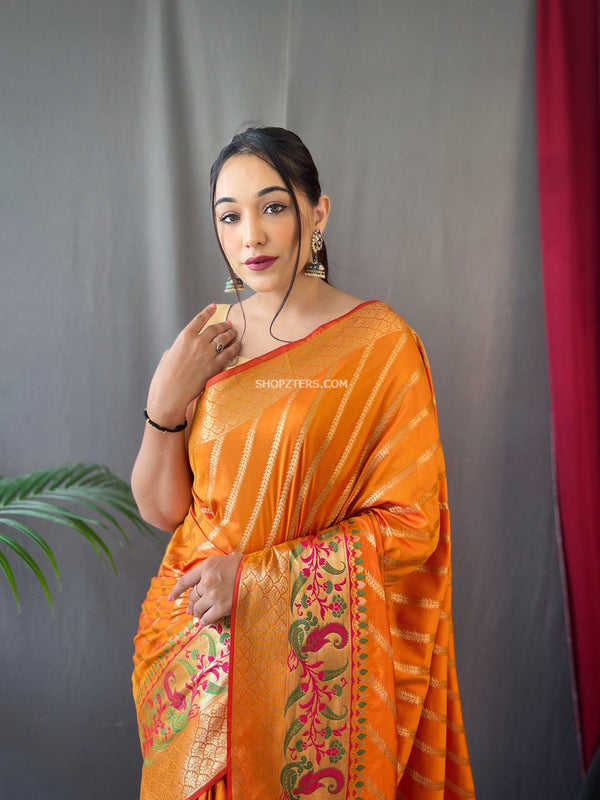 Silk Saree With Leheriya Weaves And Zari Border