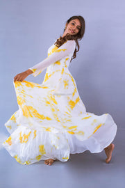 Yellow Tie & Dye Mirror Georgette Maxi Dress