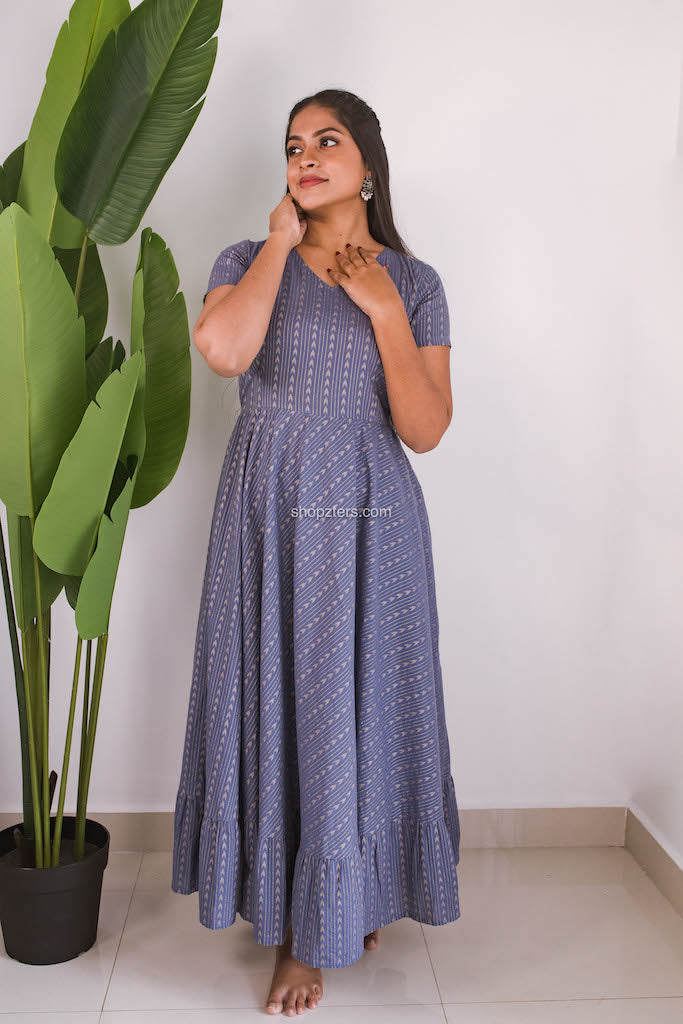 Grey Cotton Dress with Copper Zari