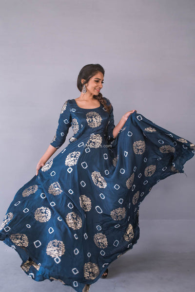 Blue Jacquard Silk Maxi Dress – Shopzters
