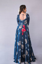 Blue Jacquard Silk Maxi Dress