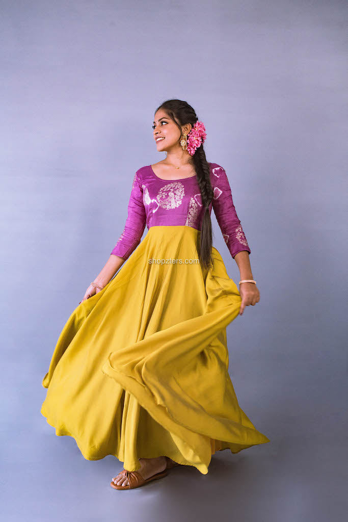 Yellow Dress With Pink Banarasi Border Yellow Dress With Pink Banarasi Border