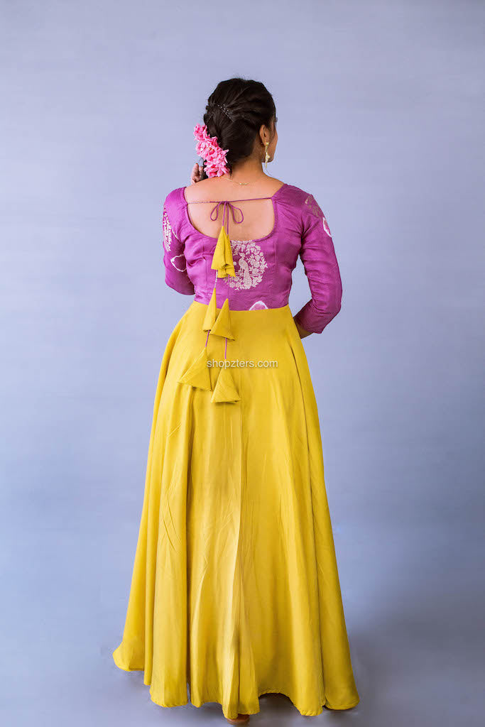 Yellow Dress With Pink Banarasi Border Yellow Dress With Pink Banarasi Border