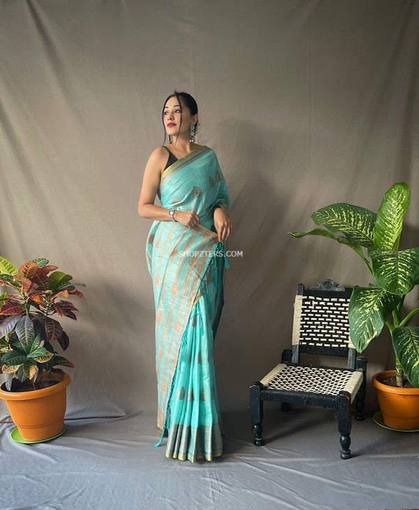 Pure Linen Tissue Saree With Zari Motifs