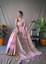 Pure Linen Tissue Saree With Zari Motifs