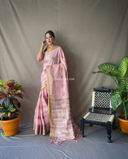 Pure Linen Tissue Saree With Zari Motifs
