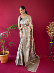 Soft Silk Floral Prints Saree With Woven Motifs