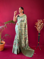 Soft Silk Floral Prints Saree With Woven Motifs