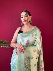 Soft Silk Floral Prints Saree With Woven Motifs