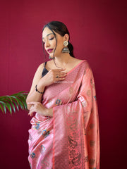 Soft Silk Floral Prints Saree With Woven Motifs