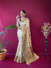 Soft Silk Floral Prints Saree With Woven Motifs