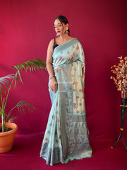 Soft Silk Floral Prints Saree With Woven Motifs