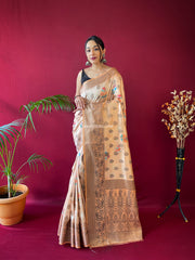 Soft Silk Floral Prints Saree With Woven Motifs