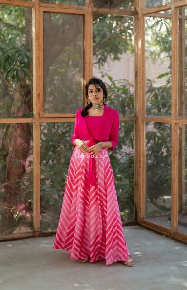 Pink Jacket With Crop Top And Skirt Buy Hot Pink Crop Top With Tie