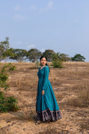 Blue Maxi Dress With Bandhani and Ajrakh prints