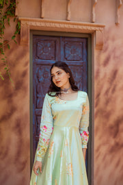Pastel Green Silk Dress With Pichwai Motifs