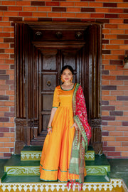 Golden Yellow Silk Dress With Silk Patola Dupatta