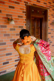 Golden Yellow Silk Dress With Silk Patola Dupatta
