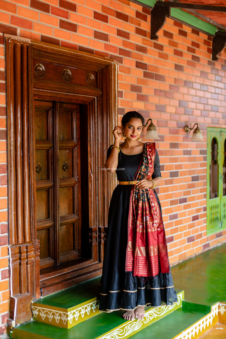 Black  Silk Dress With Silk Patola Dupatta