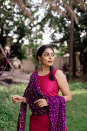 Pink Kota Silk Suit Set With Bandhini Dupatta
