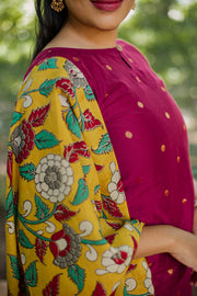 Maroon Dupion Suit Set with Silk Kalamkari Dupatta