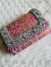 Brocade Clutch With Stone And Beads Work