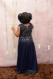 Navy Blue Georgette Skirt With Brocade Top