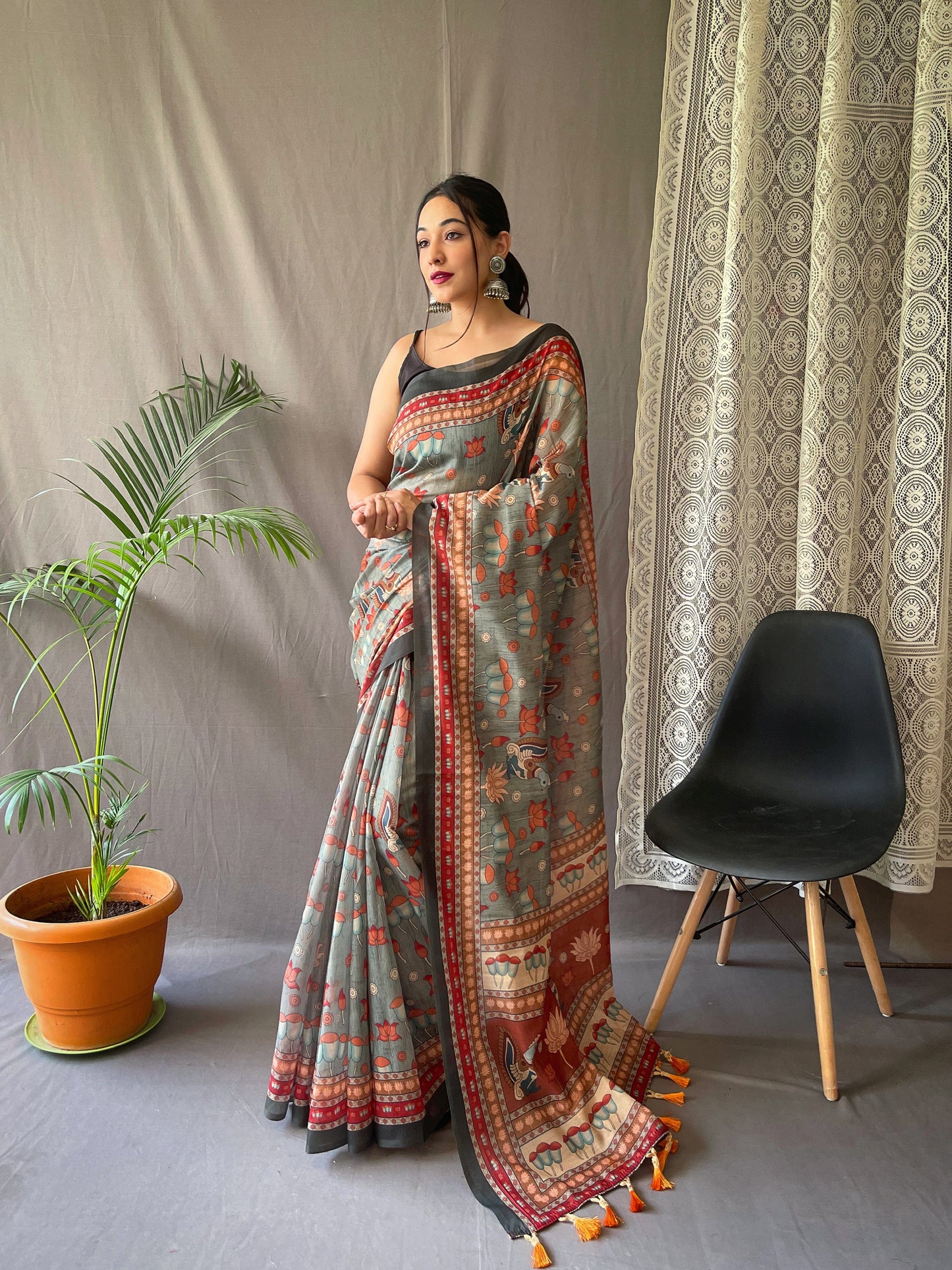 Cotton Saree With Kalamkari Prints