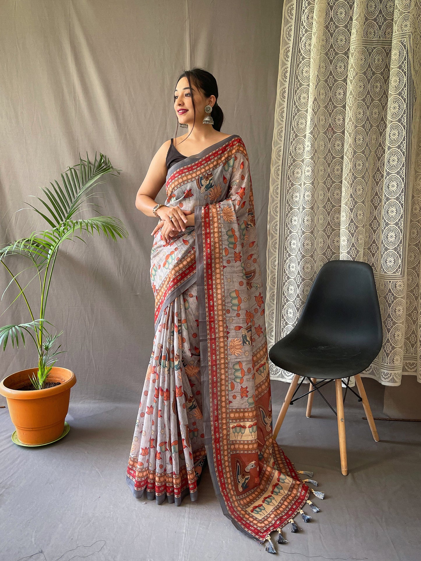 Cotton Saree With Kalamkari Prints