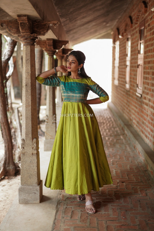 Lime Green Patola Silk Dress Lime Green Patola Silk Dress