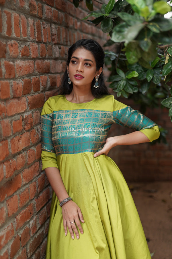 Lime Green Patola Silk Dress Lime Green Patola Silk Dress