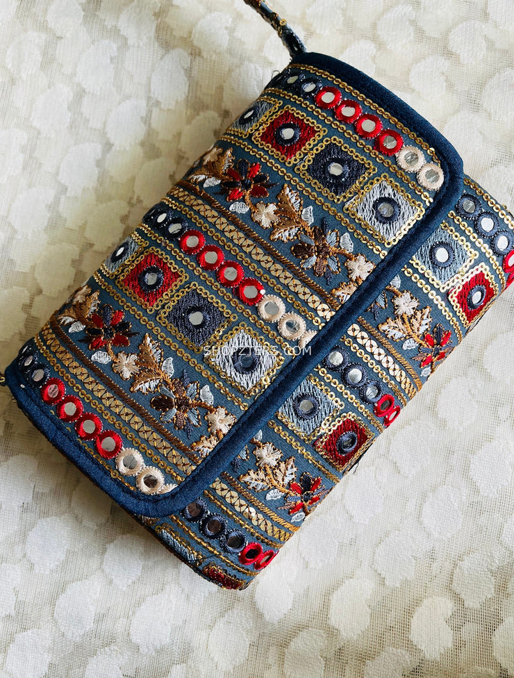 Embroidery With Mirror Work Clutch