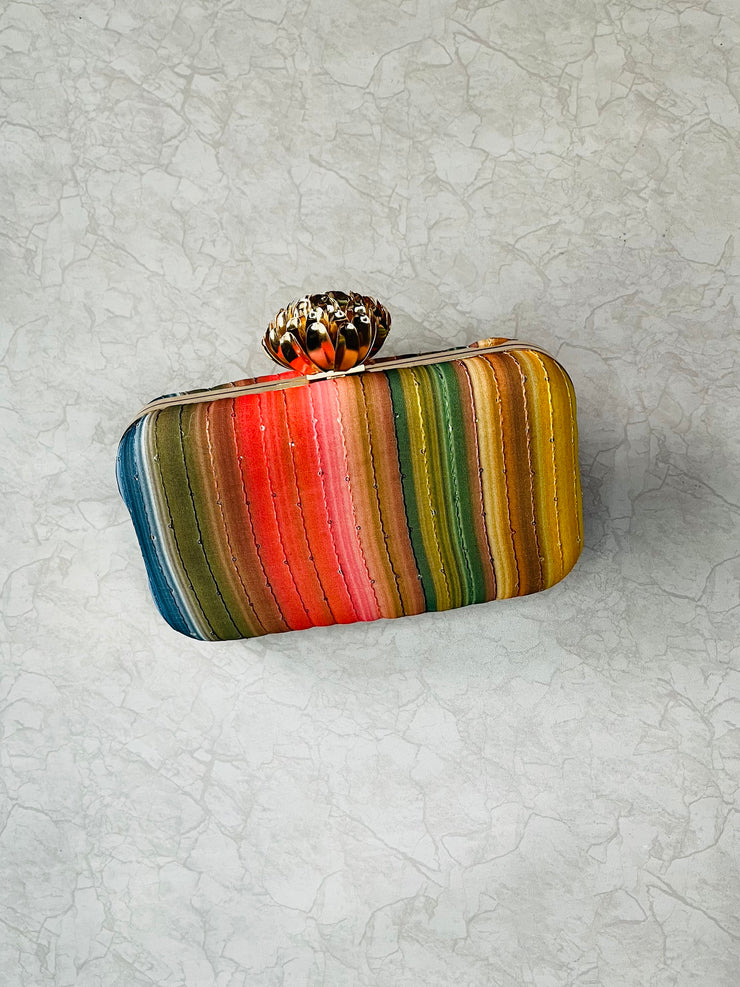 Multicolored Clutch With Flower Knob