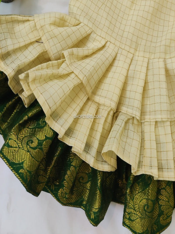 Half White and Green Tripple Layer Frock