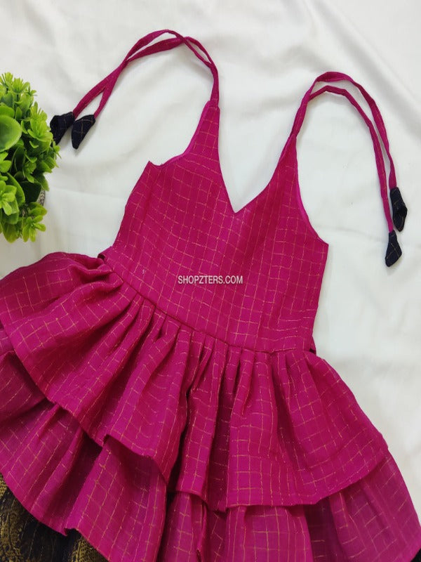 Rose Pink and Navy Blue Tripple Layer Frock