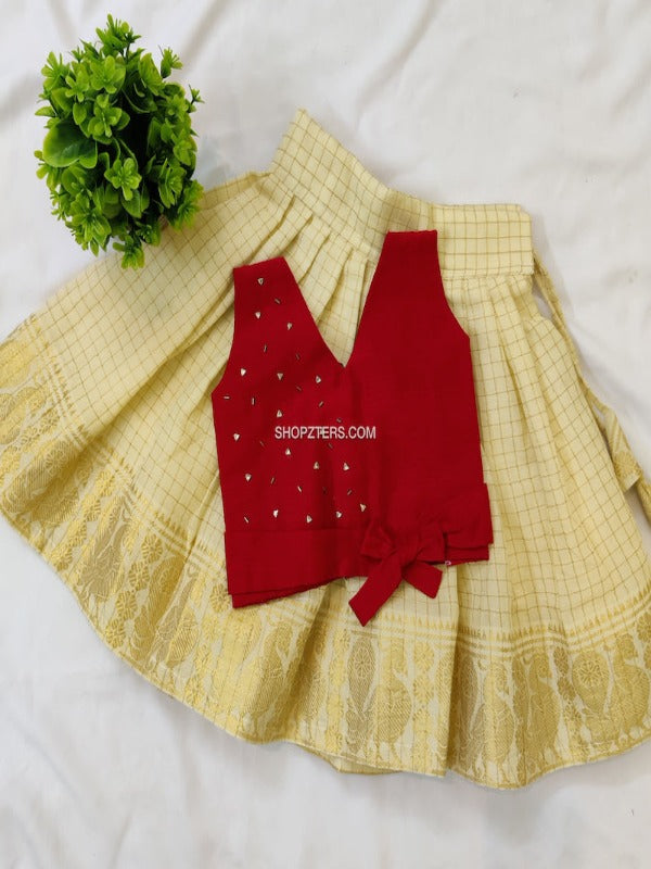 Red Top With Off White Skirt