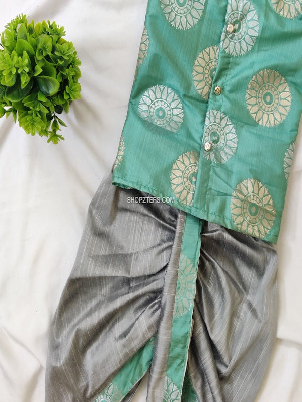 Light Teal Blue and Grey Dhoti Set