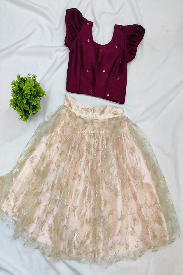 Wine Dupion Top With Net Skirt