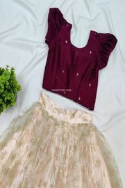Wine Dupion Top With Net Skirt
