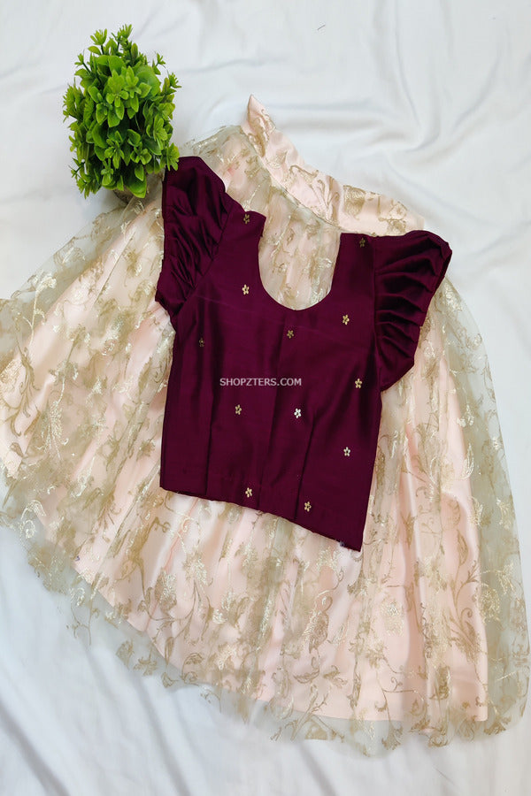 Wine Dupion Top With Net Skirt