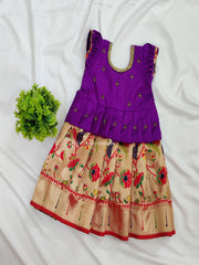 Purple Embroidered Top With Paithani Bottom