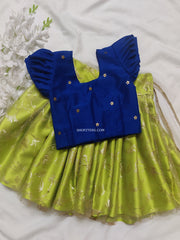 Blue Dupion Silk Top With Green Skirt