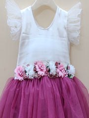 White And Onion Pink Party Wear Frock