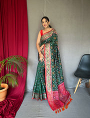 Patola Contrast Woven Silk Saree