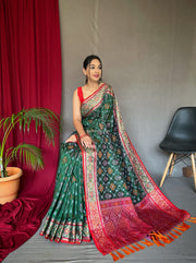 Patola Contrast Woven Silk Saree
