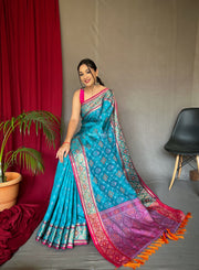 Patola Contrast Woven Silk Saree