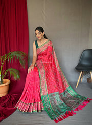 Patola Contrast Woven Silk Saree