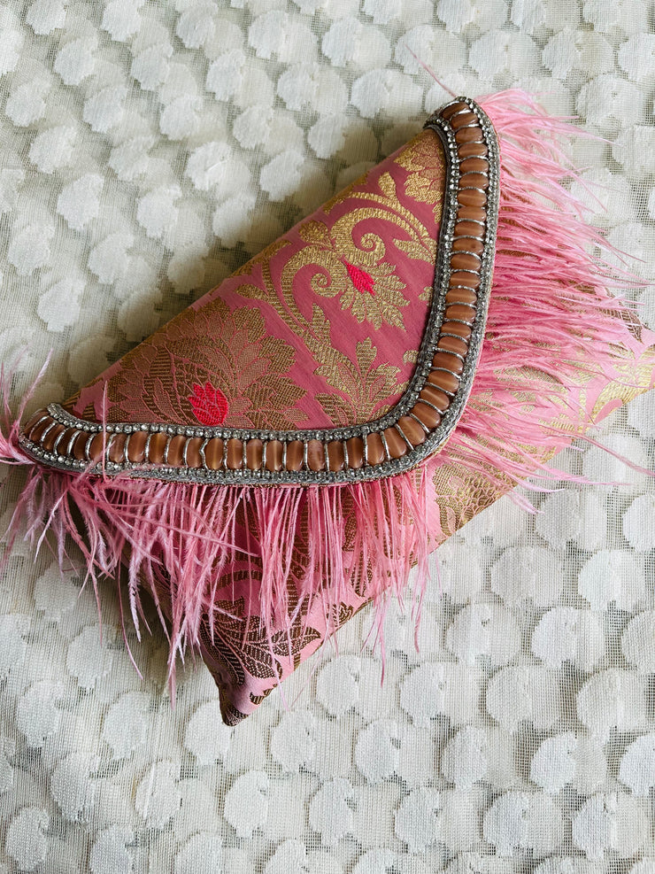Printed Silk Clutch With Stone & Bead Work