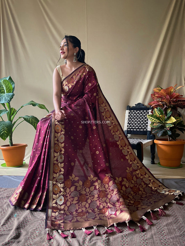 Soft Silk Saree With Floral Border