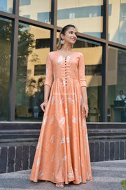 Peach-Orange Rayon Slub Cotton Dress